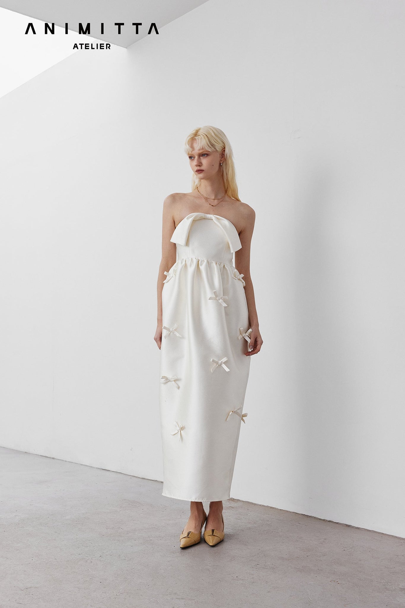 White Silk bow dress