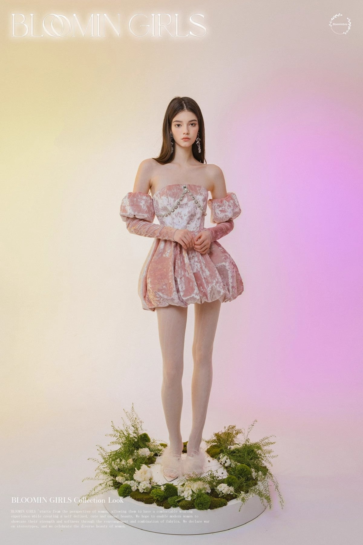 Bloomin original pink velvet strapless dress, mini dress, high-end dress, birthday gift party