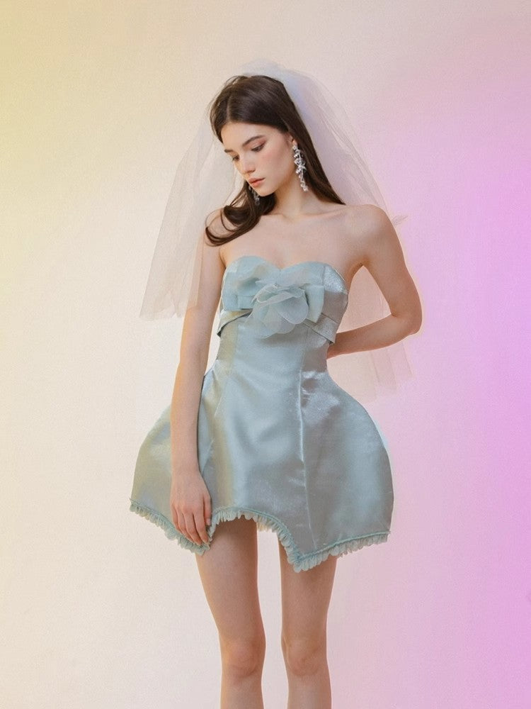 BloominGirls original birthday dress satin strapless dress exquisite temperament princess floral bud dress