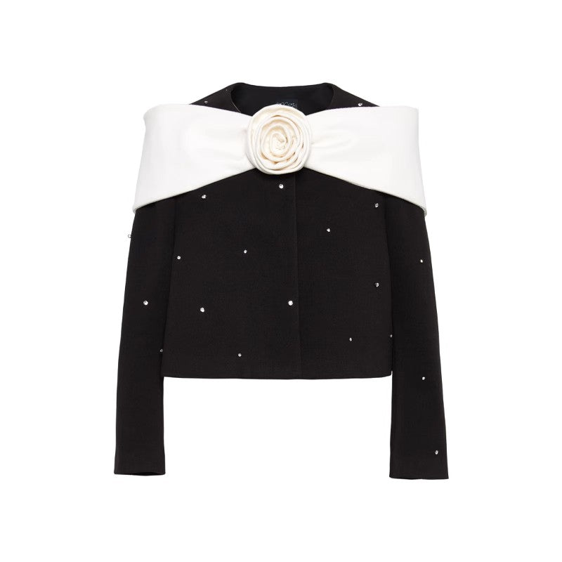 CatPunch Sweet Meow Warning One Collar Bow Handmade Rose Short Coat Color Contrasting Nail Diamond Suit