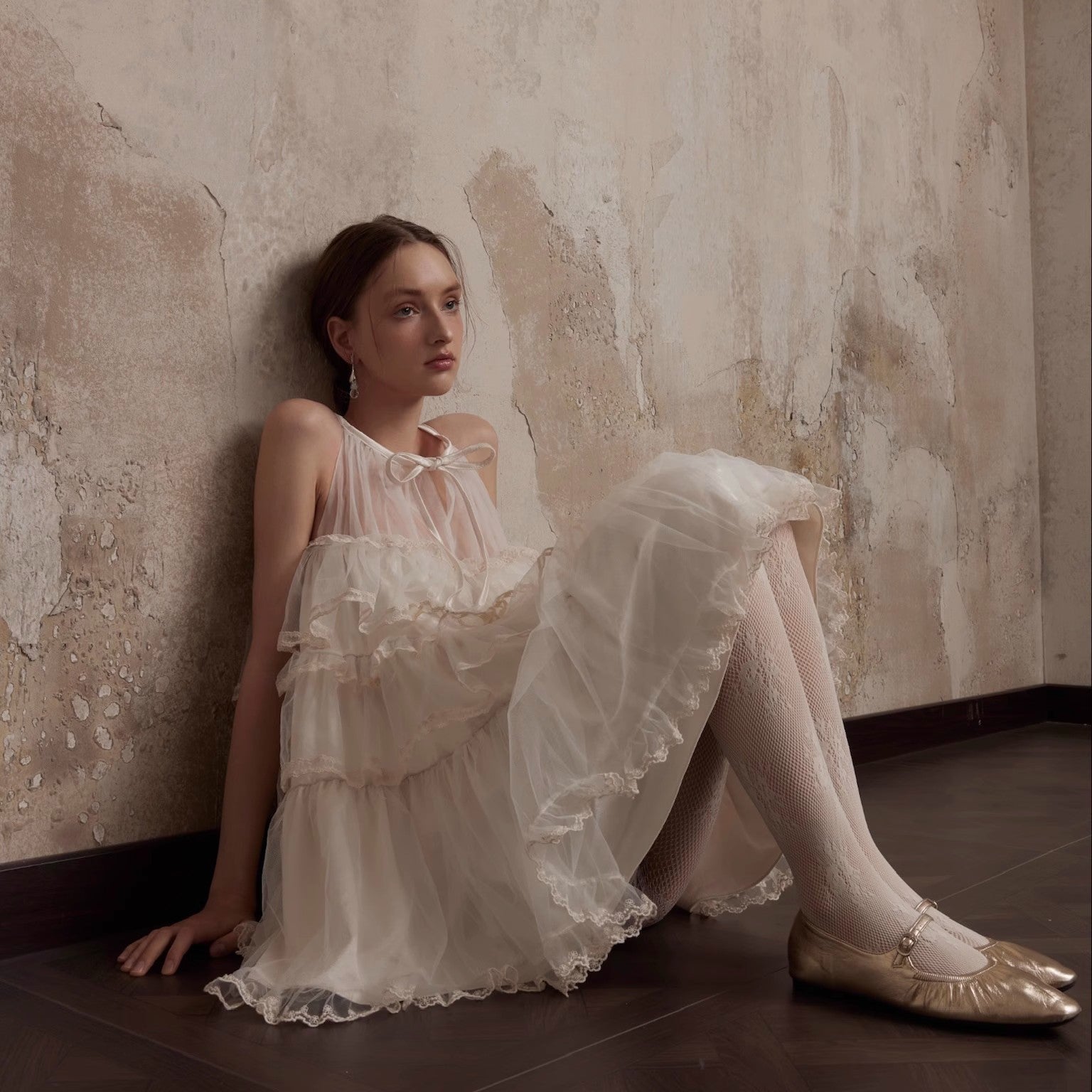 Fa Sogno Original Rice White Lace Dance Doll Dress Rich heiress Hanging Neck Dress Strap Skirt