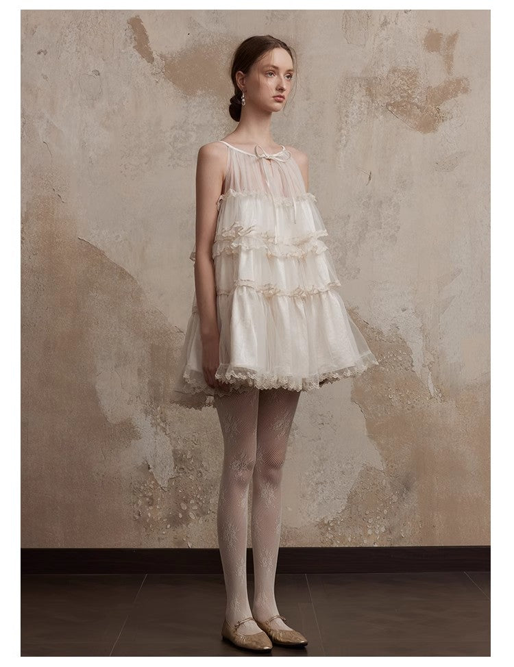 Fa Sogno Original Rice White Lace Dance Doll Dress Rich heiress Hanging Neck Dress Strap Skirt