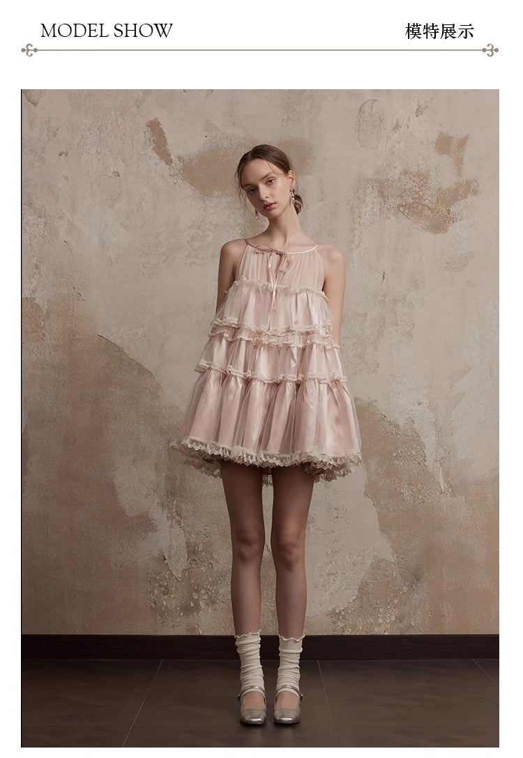 Fa Sogno Original Pink Lace Dance Doll Dress Wealthy Girl Dress Princess Dress Strap Skirt