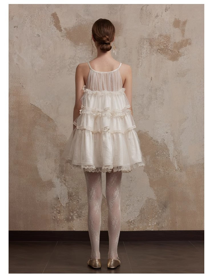 Fa Sogno Original Rice White Lace Dance Doll Dress Rich heiress Hanging Neck Dress Strap Skirt