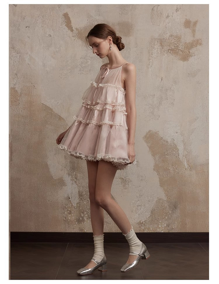 Fa Sogno Original Pink Lace Dance Doll Dress Wealthy Girl Dress Princess Dress Strap Skirt