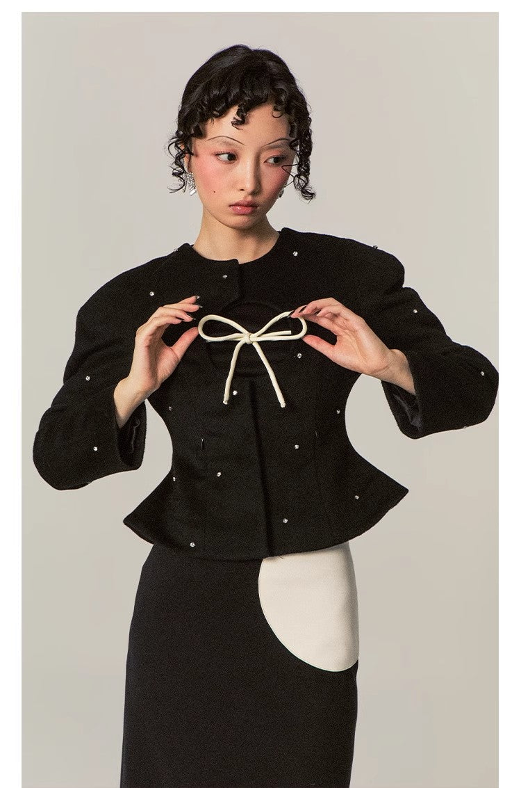 CatPunch Sweet Meow Warning Round Hollow Nail Bead Coat Slim fit Vase shaped Hidden Front Exquisite Top
