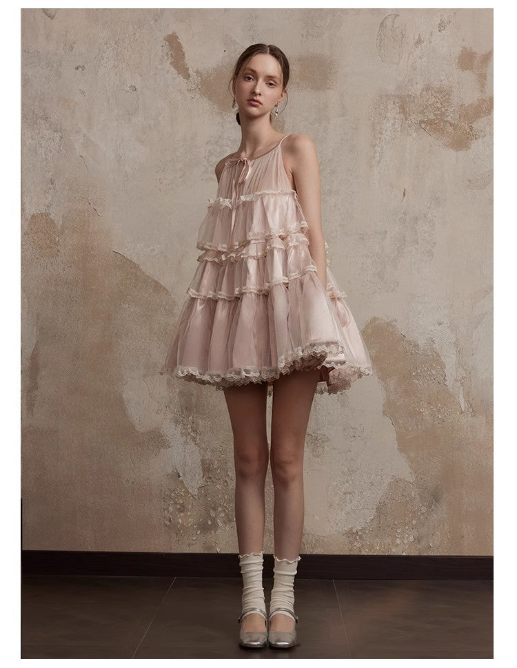 Fa Sogno Original Pink Lace Dance Doll Dress Wealthy Girl Dress Princess Dress Strap Skirt