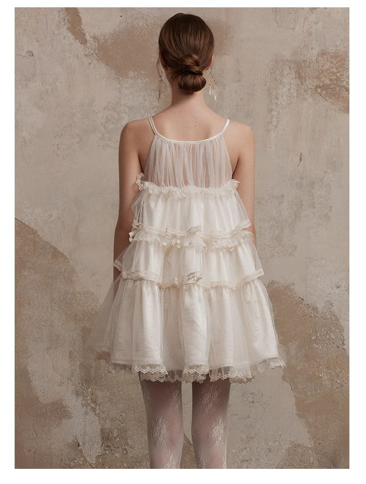 Fa Sogno Original Rice White Lace Dance Doll Dress Rich heiress Hanging Neck Dress Strap Skirt