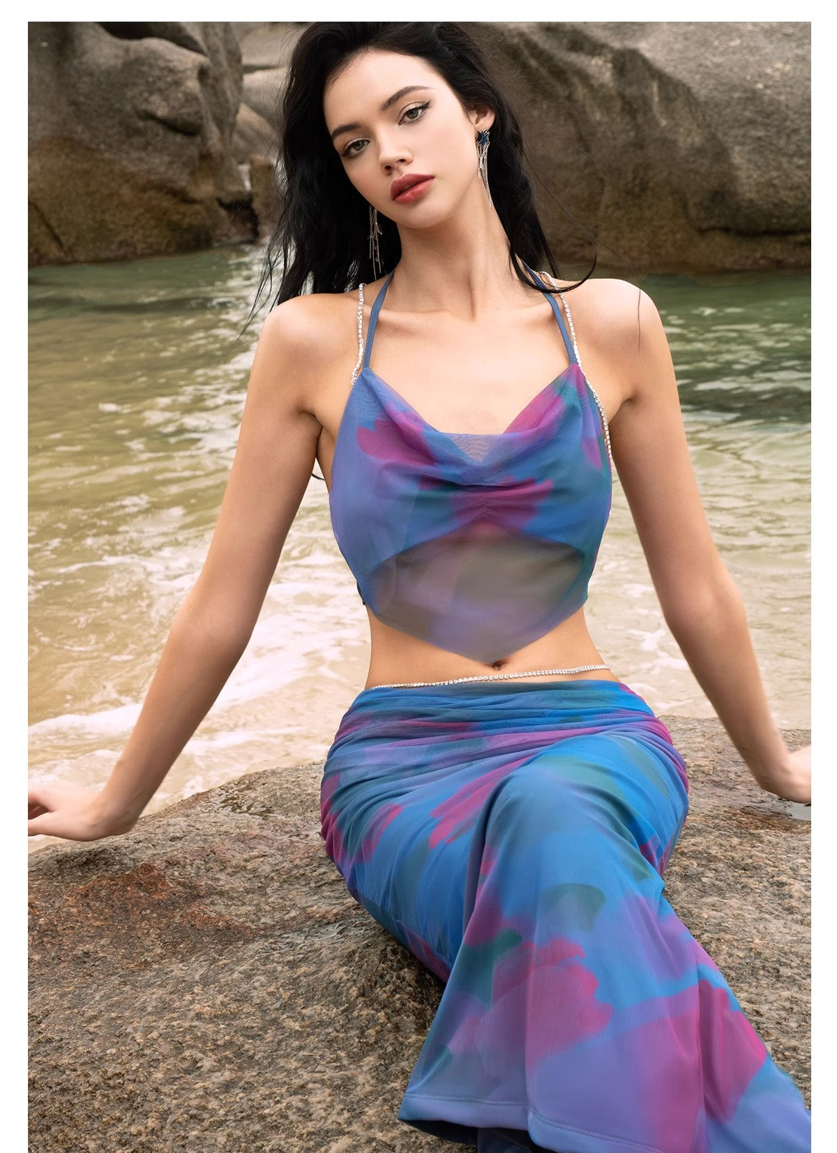 Sheer LuSheer Luck PB Pomegranate Flower Strap Summer Half length Skirt Set by Jiang Yingrongck