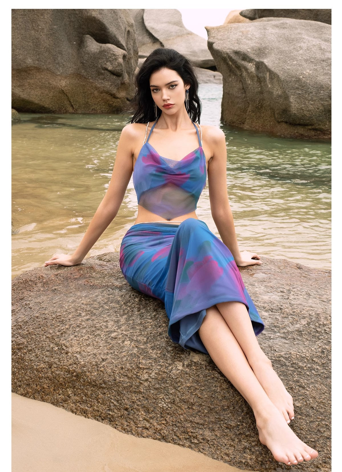 Sheer LuSheer Luck PB Pomegranate Flower Strap Summer Half length Skirt Set by Jiang Yingrongck