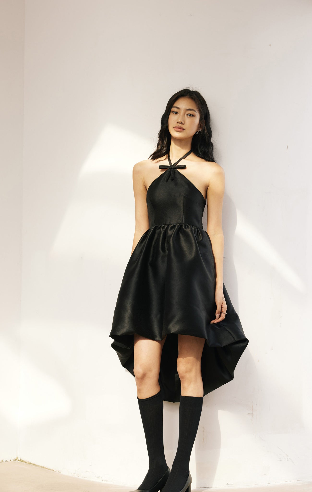 Silk haired short front and long back puffy dress skirt