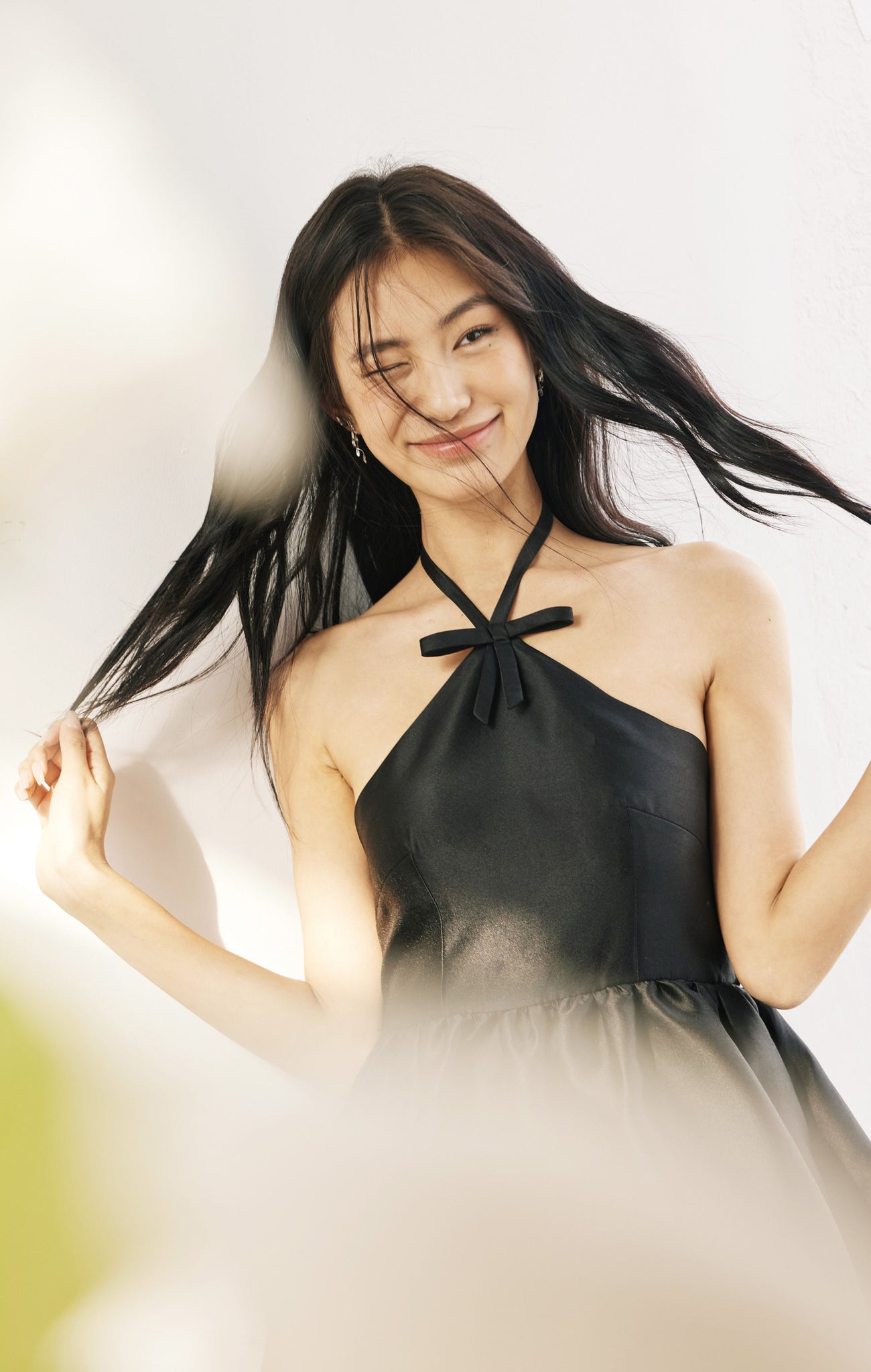 Silk haired short front and long back puffy dress skirt