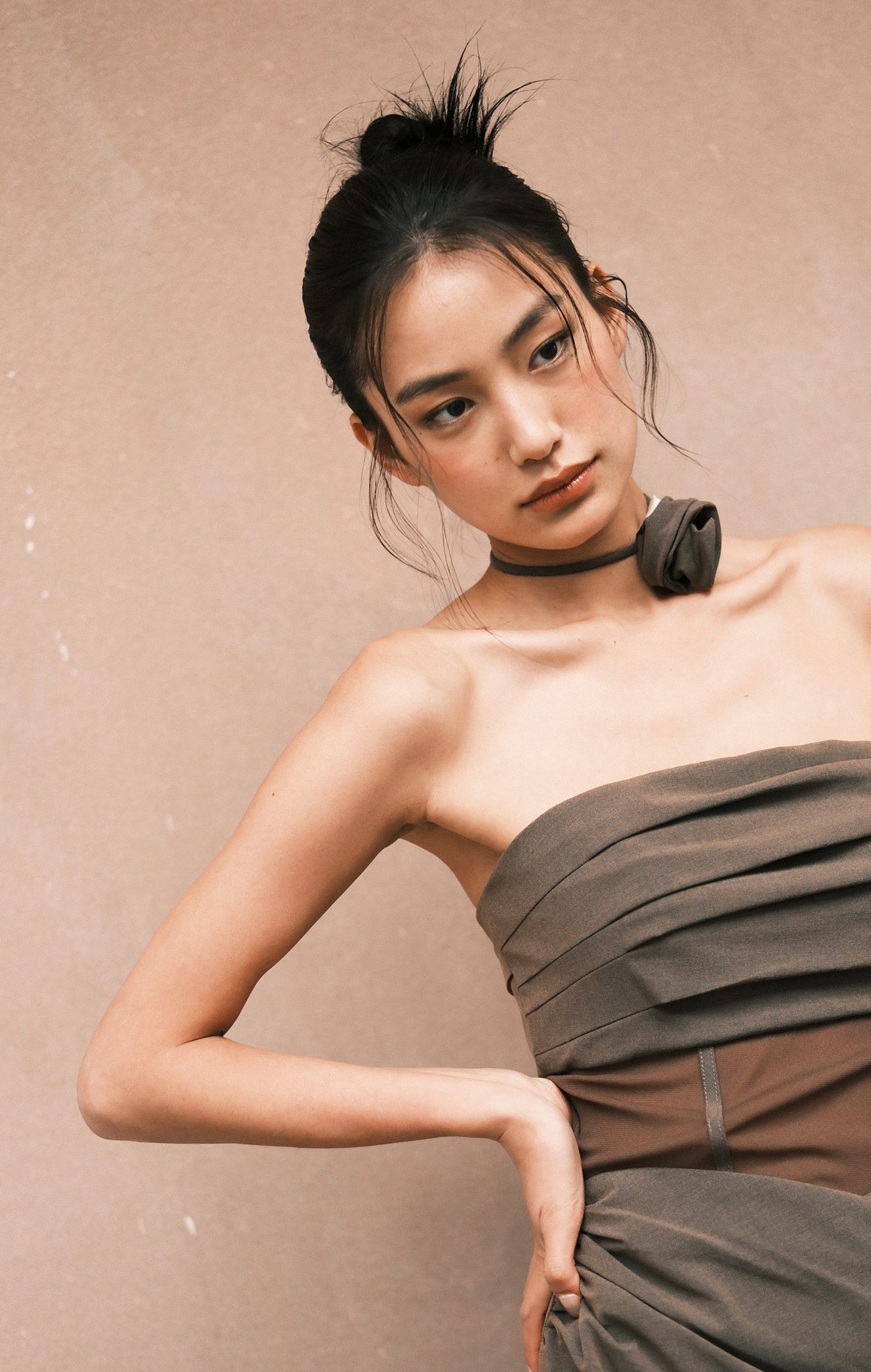 Pleated strapless dress