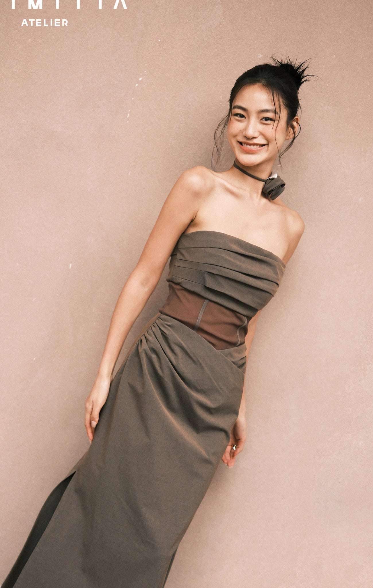 Pleated strapless dress