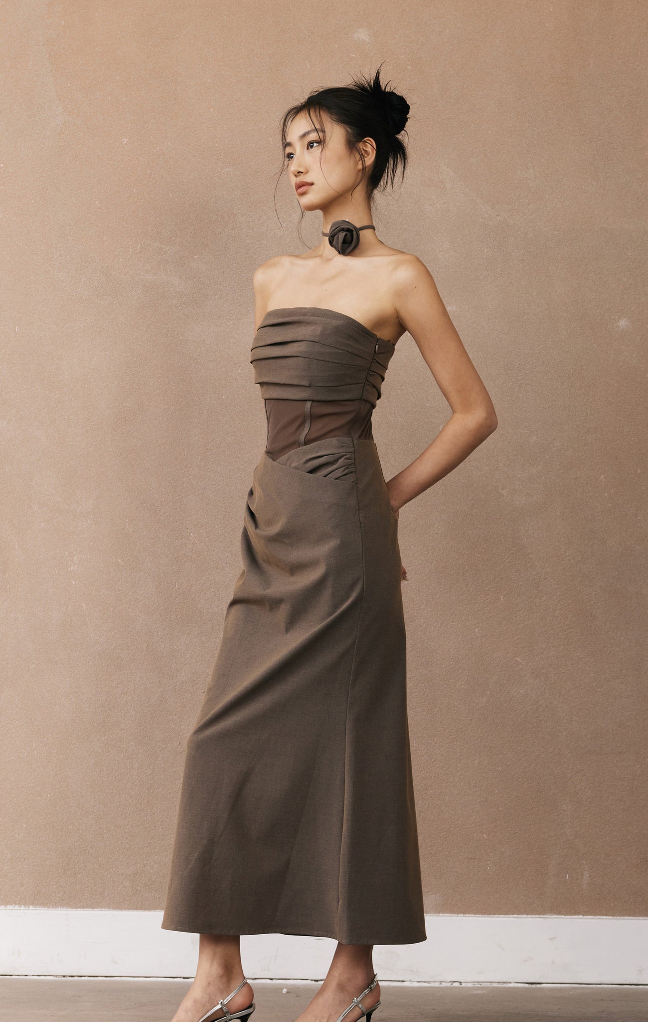 Pleated strapless dress