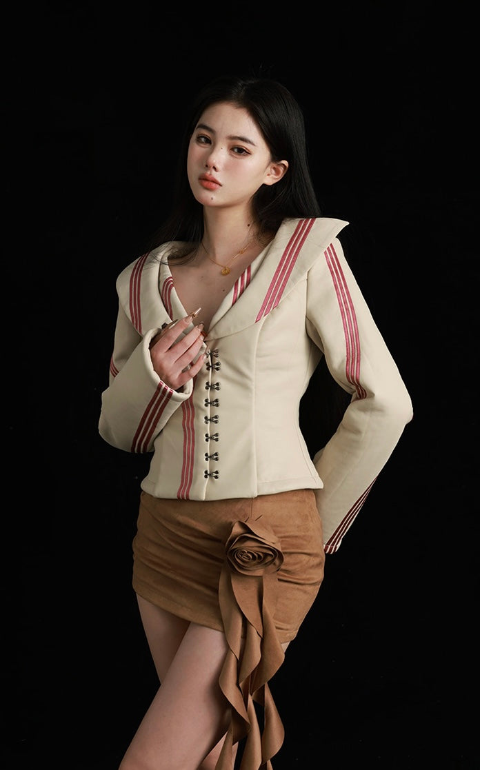 Brown Suede Skirt with Rose and Flowing Ribbon
