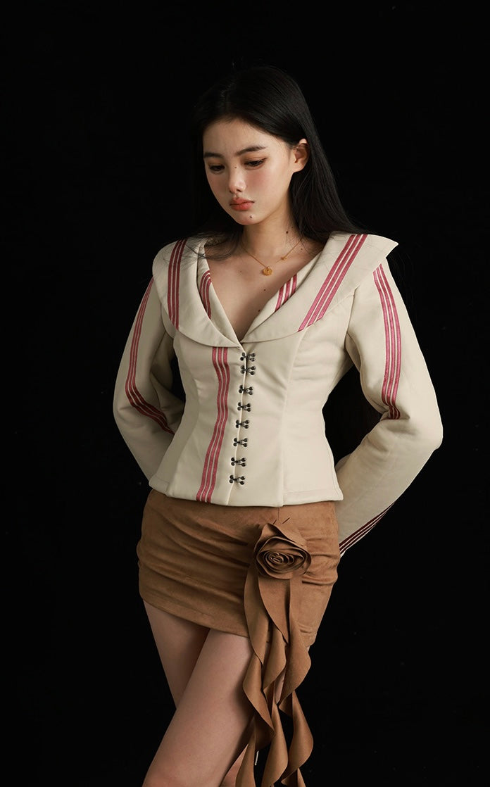 Brown Suede Skirt with Rose and Flowing Ribbon