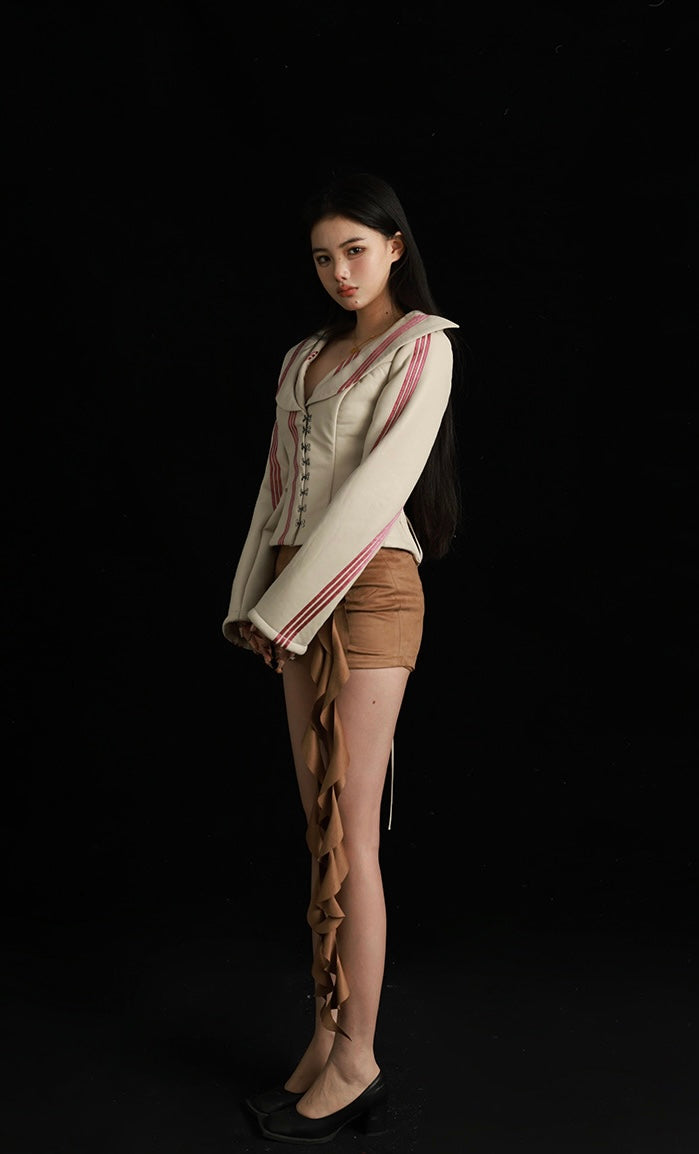 Brown Suede Skirt with Rose and Flowing Ribbon