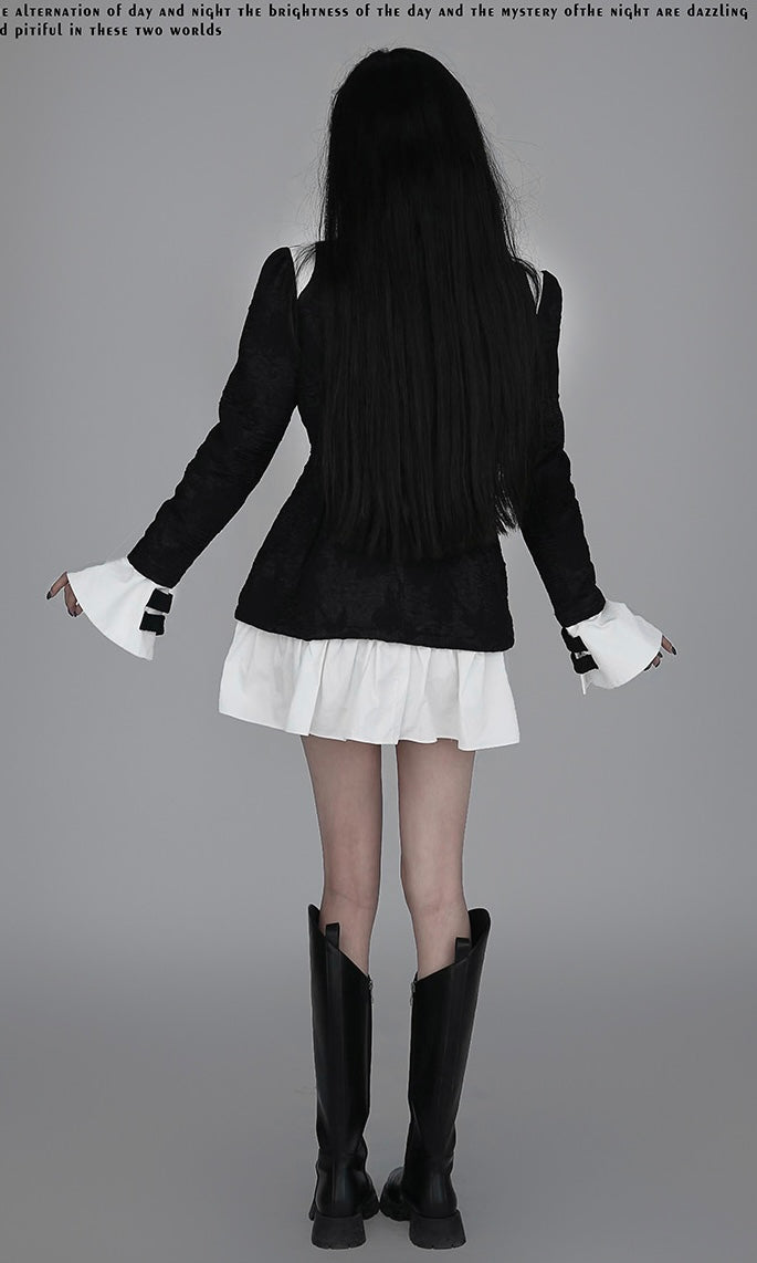 Black Two-Piece Faux Blazer with Rose Accents