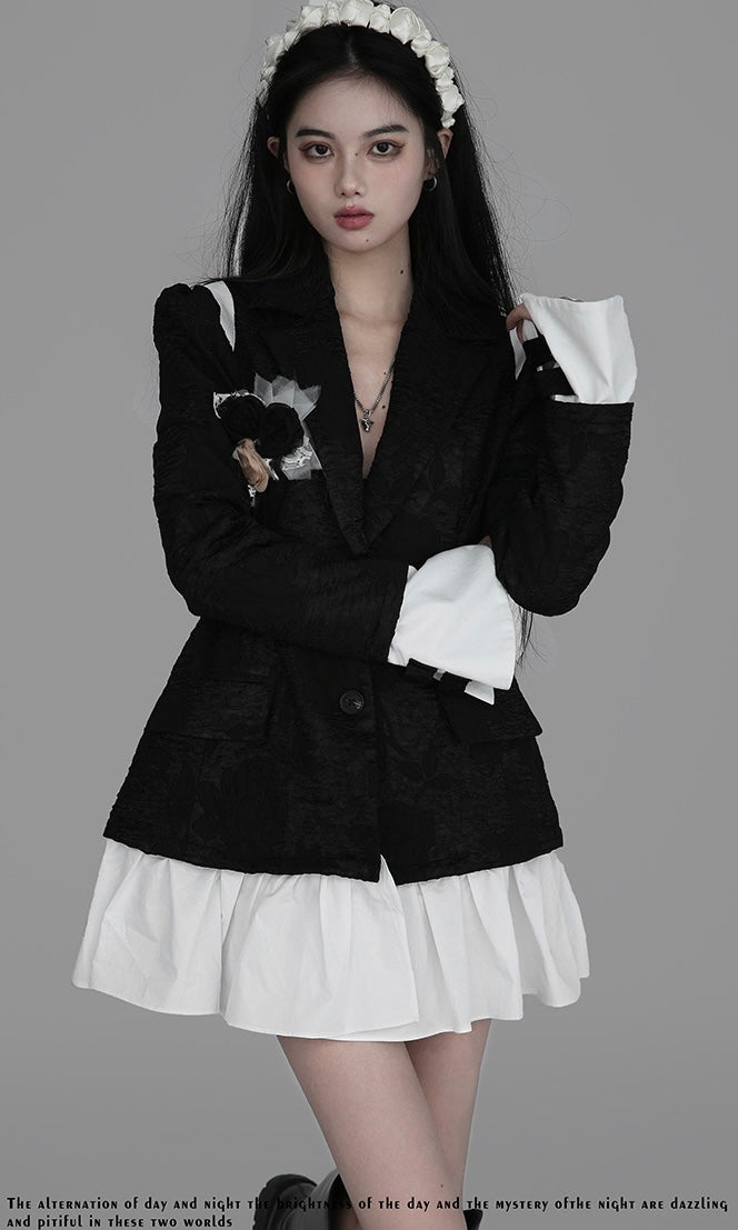 Black Two-Piece Faux Blazer with Rose Accents