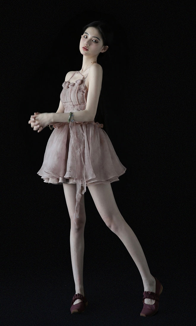 Rose Flower Tiered Skirt Dress