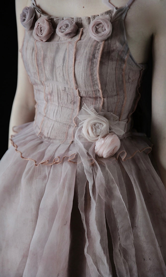 Rose Flower Tiered Skirt Dress