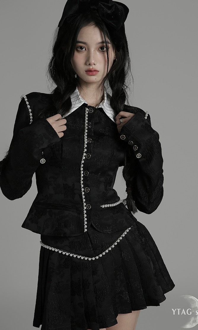 Jacquard Set with Pearl Embellishments