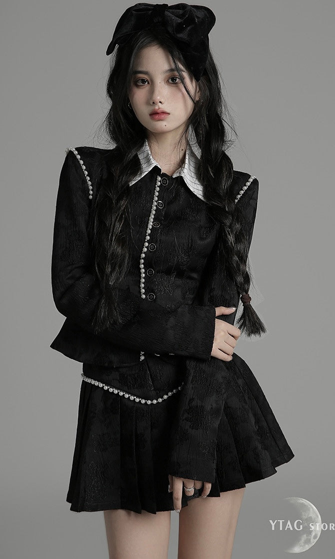 Jacquard Set with Pearl Embellishments