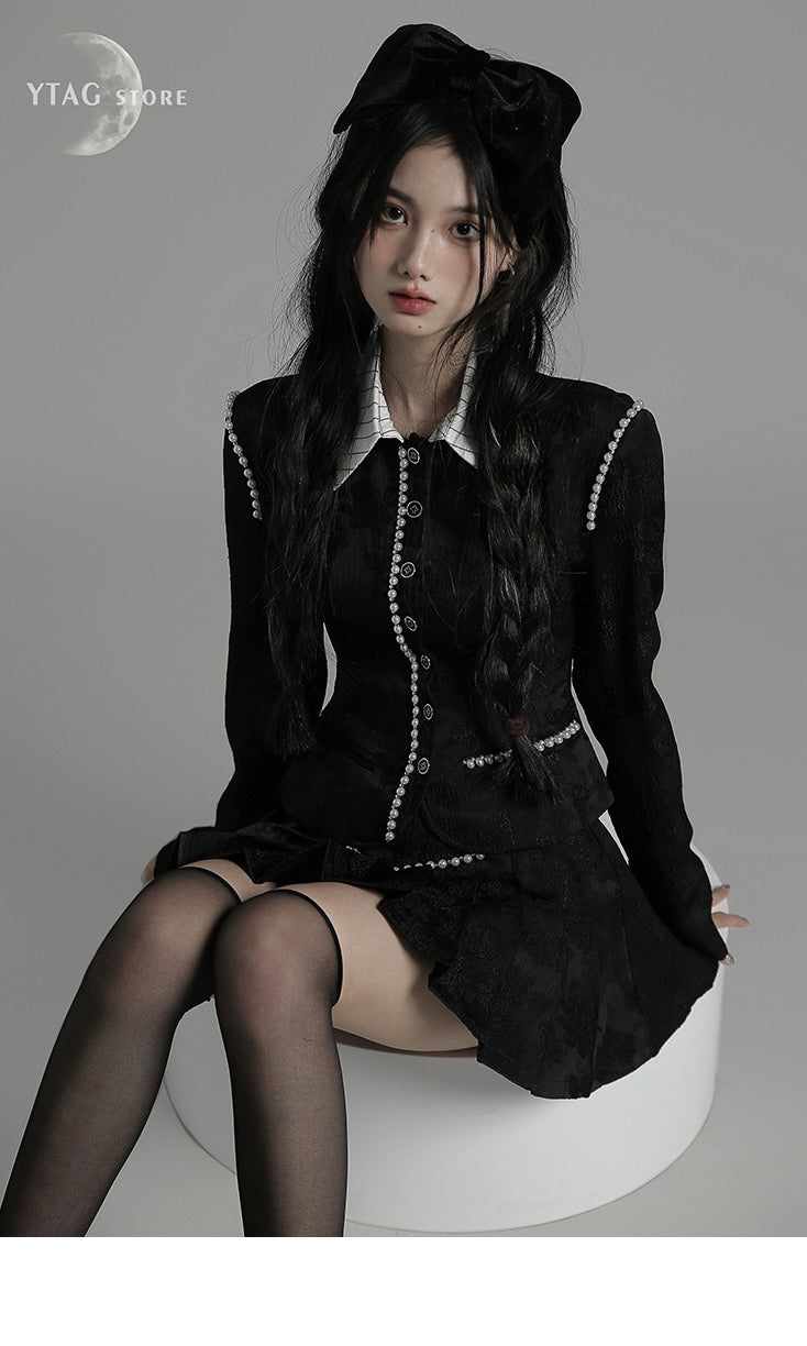 Jacquard Set with Pearl Embellishments