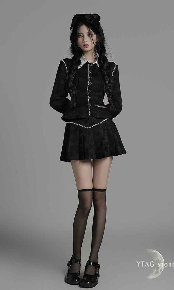 Jacquard Set with Pearl Embellishments