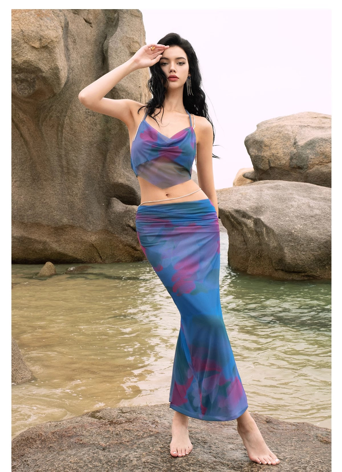 Sheer LuSheer Luck PB Pomegranate Flower Strap Summer Half length Skirt Set by Jiang Yingrongck