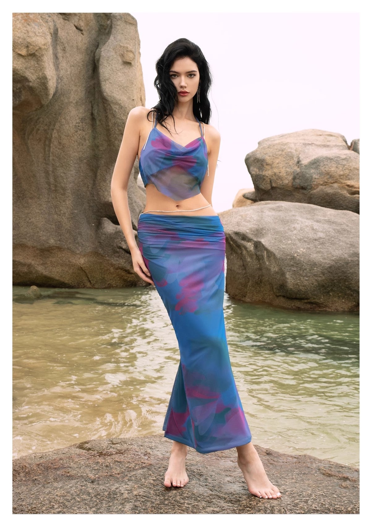 Sheer LuSheer Luck PB Pomegranate Flower Strap Summer Half length Skirt Set by Jiang Yingrongck