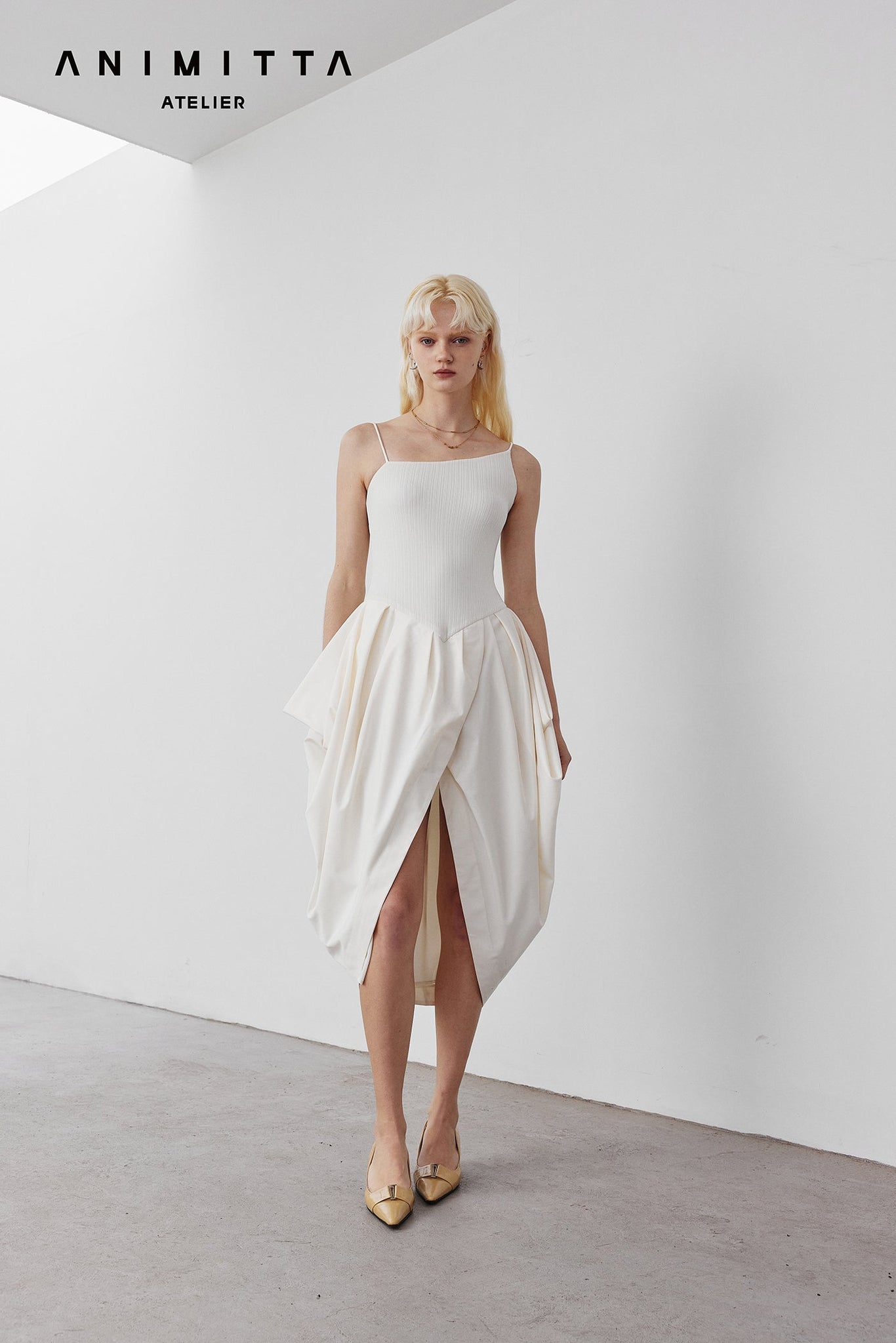 White knitted patchwork irregular dress