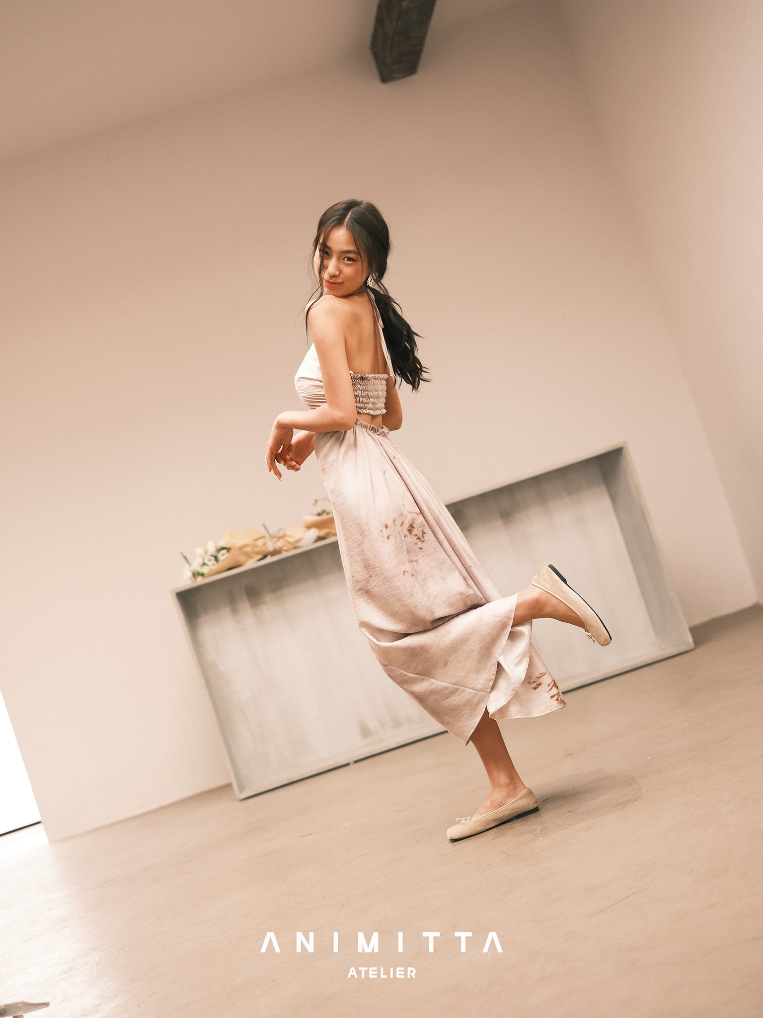 French vintage halter draped dress