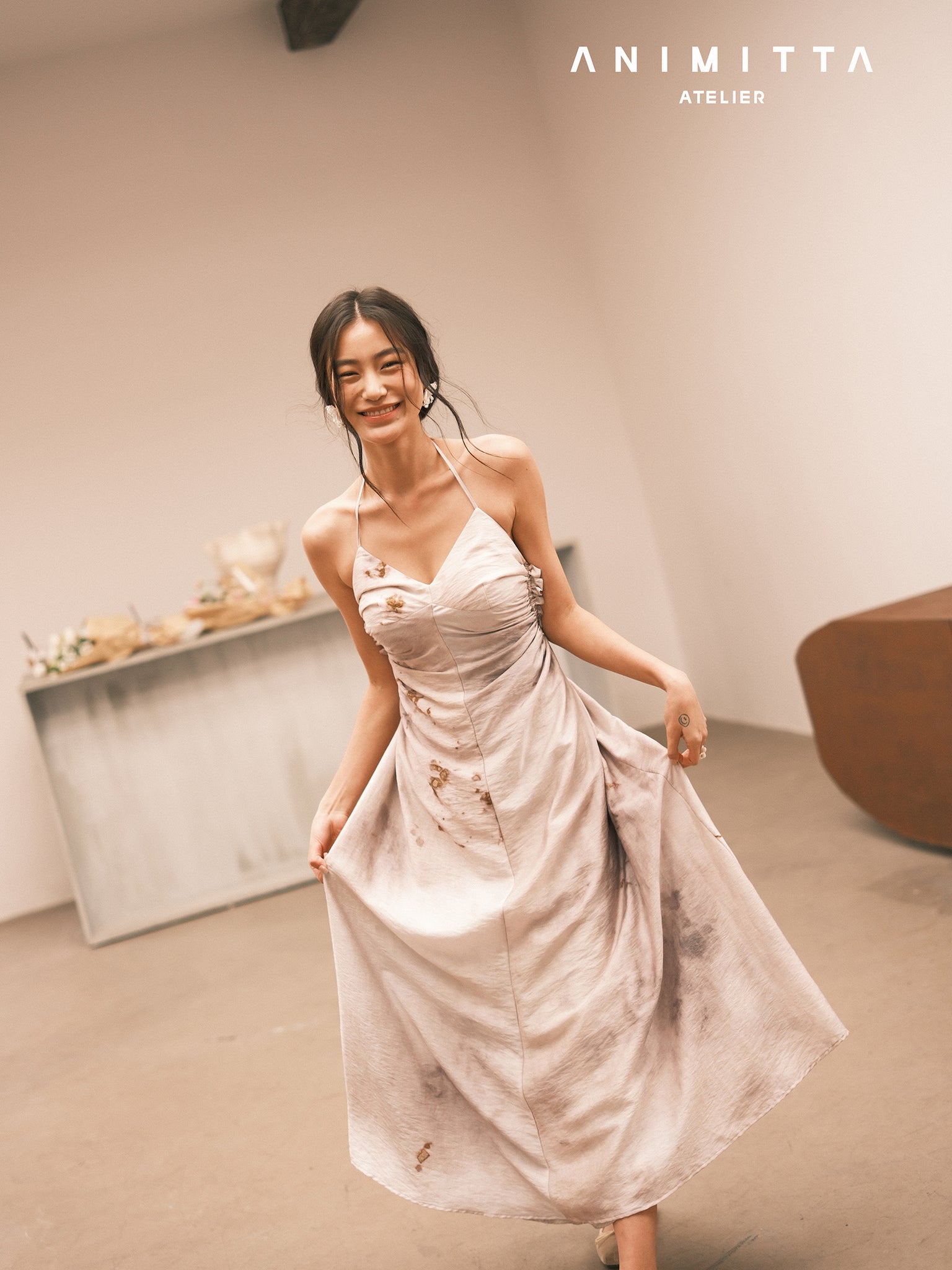 French vintage halter draped dress