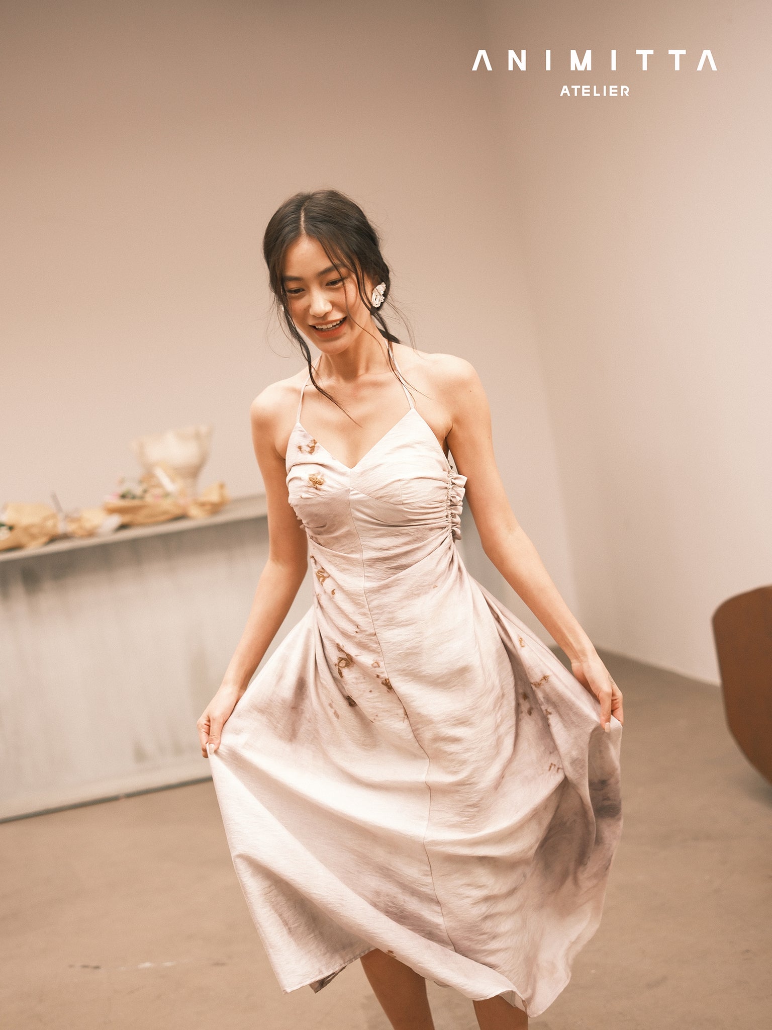 French vintage halter draped dress