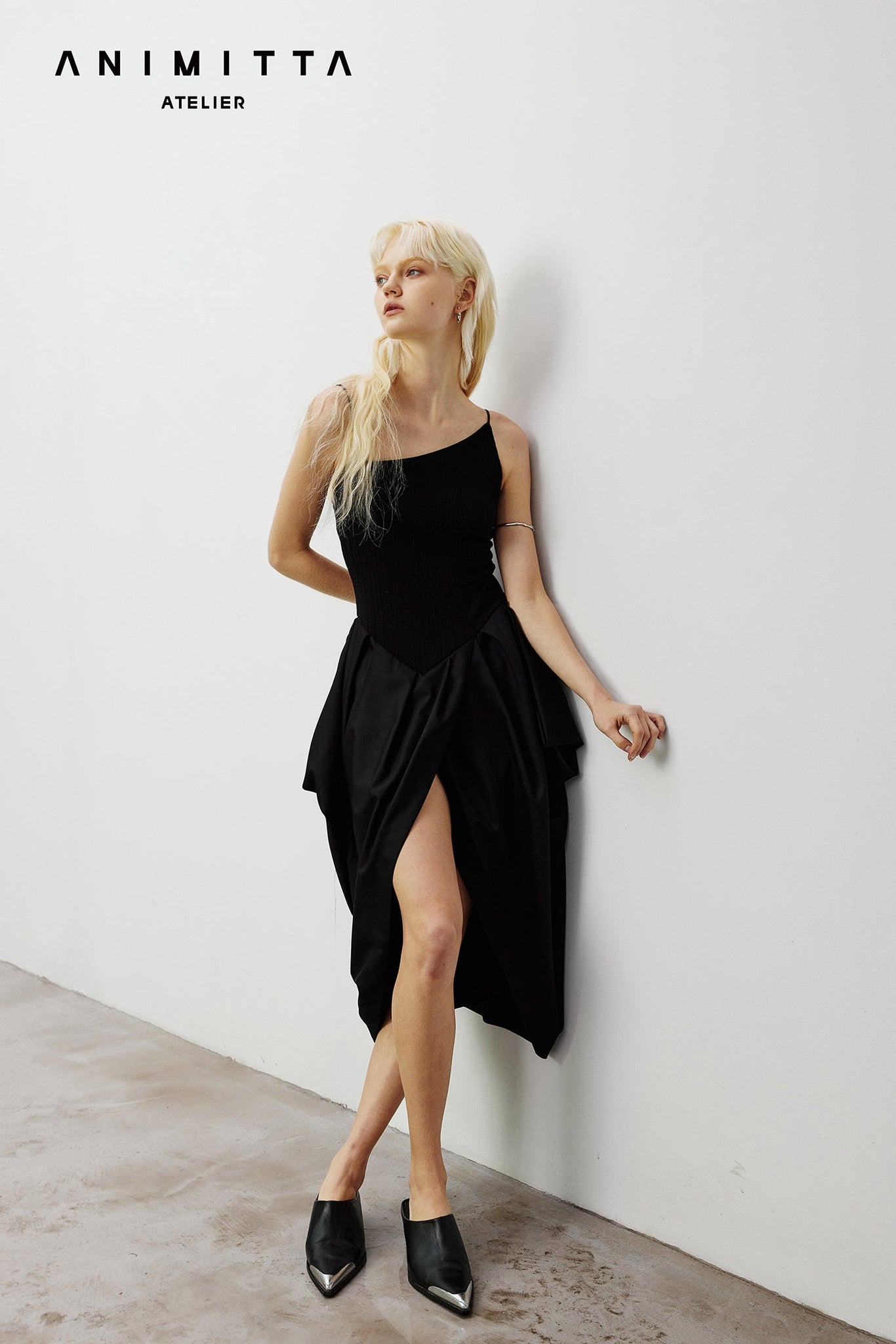 White knitted patchwork irregular dress