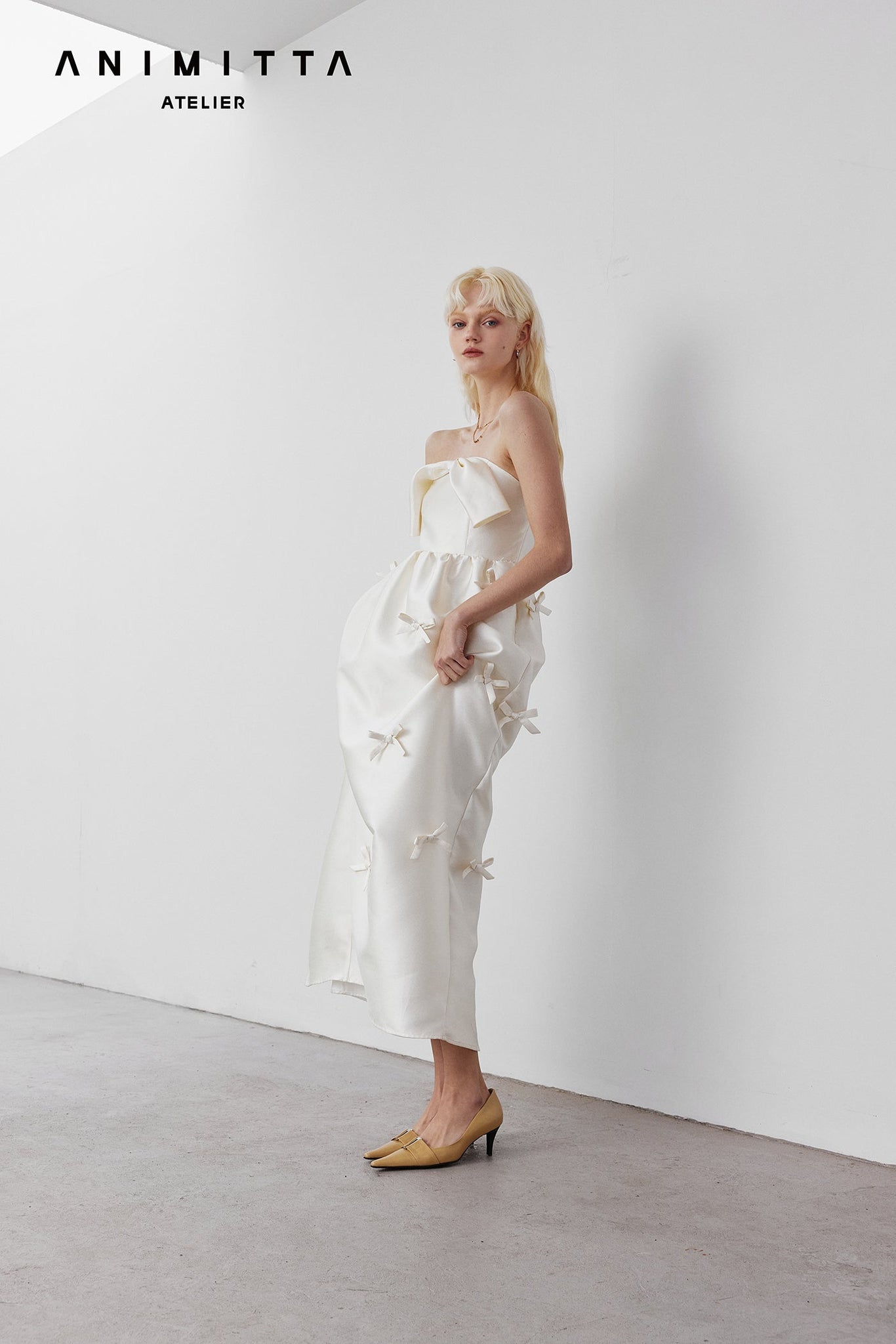 White Silk bow dress
