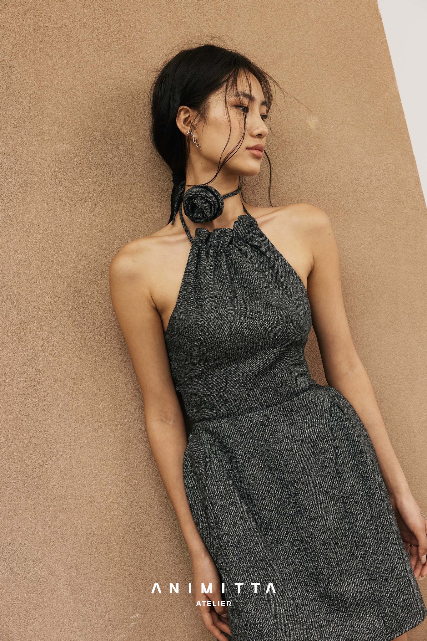 Wool dress with French halter