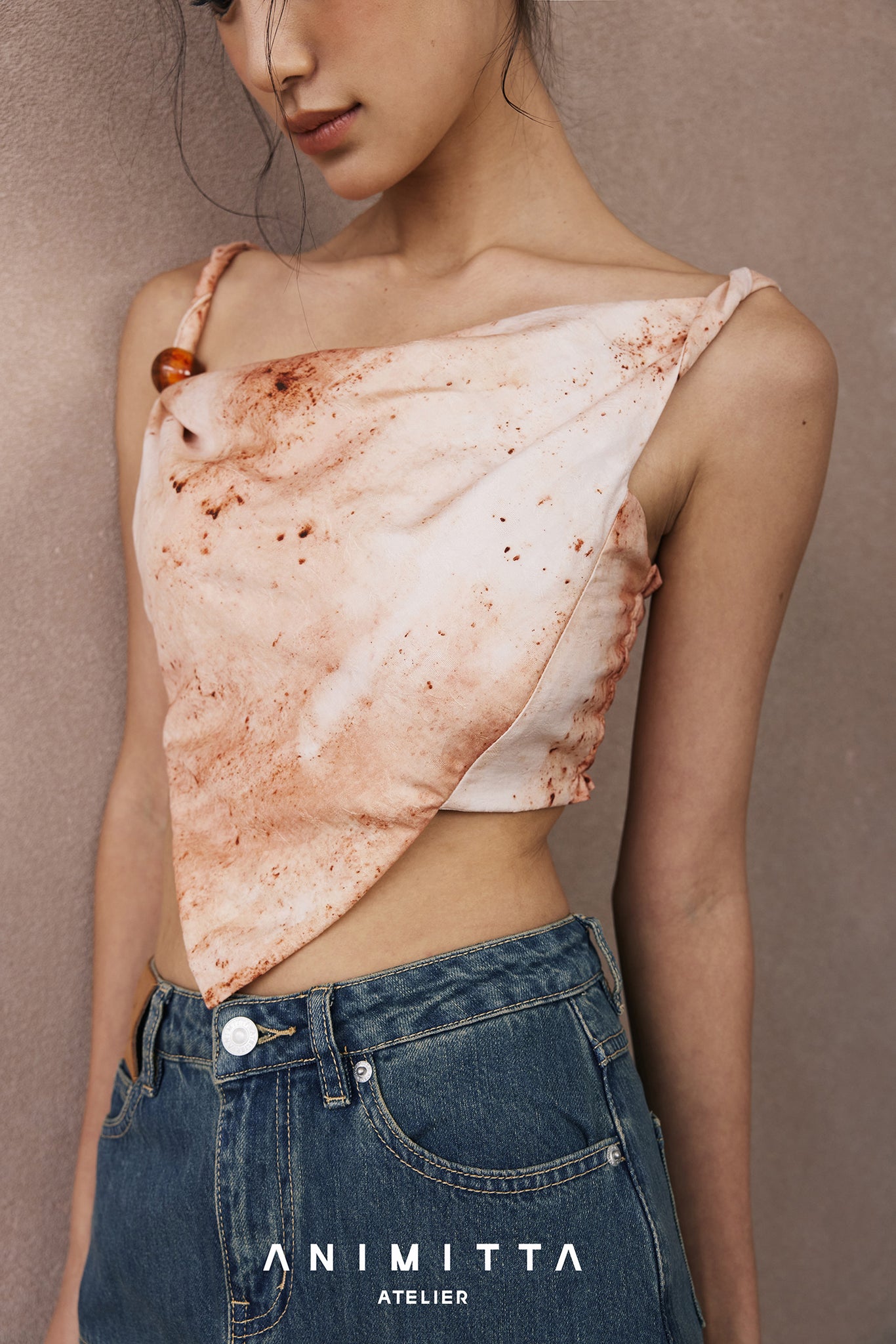 Tie dye pink swing collar top