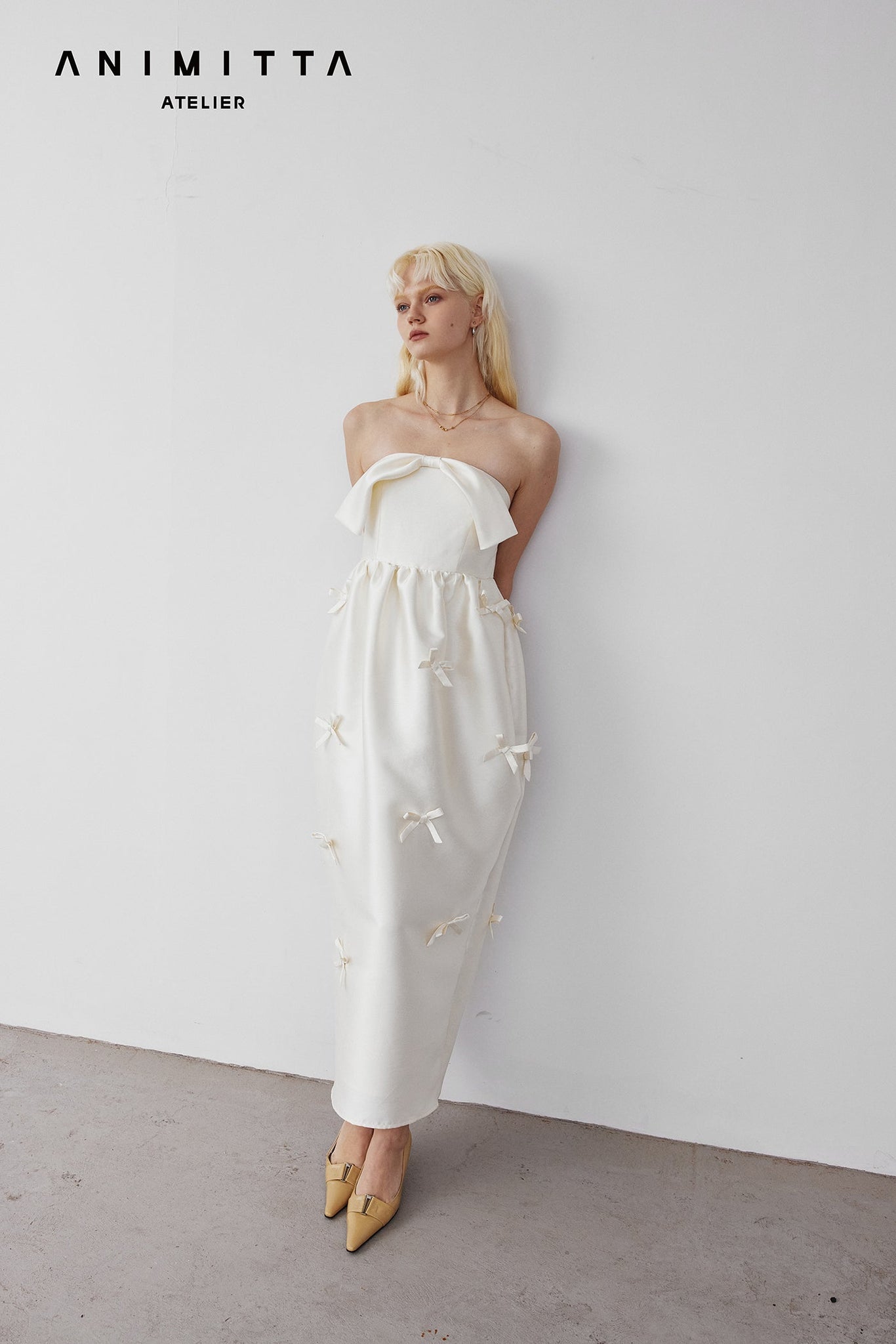 White Silk bow dress