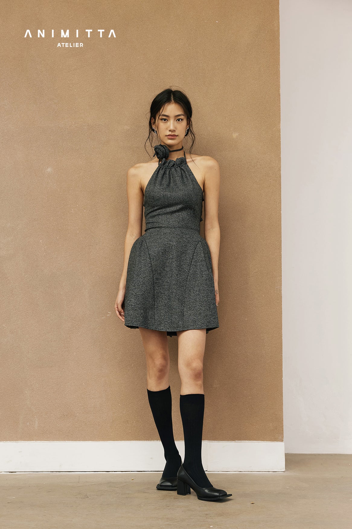 Wool dress with French halter