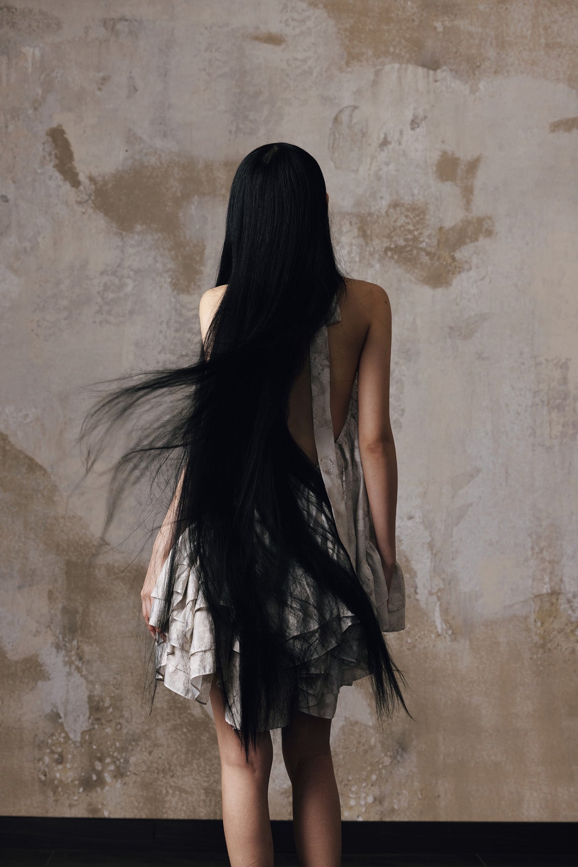 Jacquard volume neck hanging dress