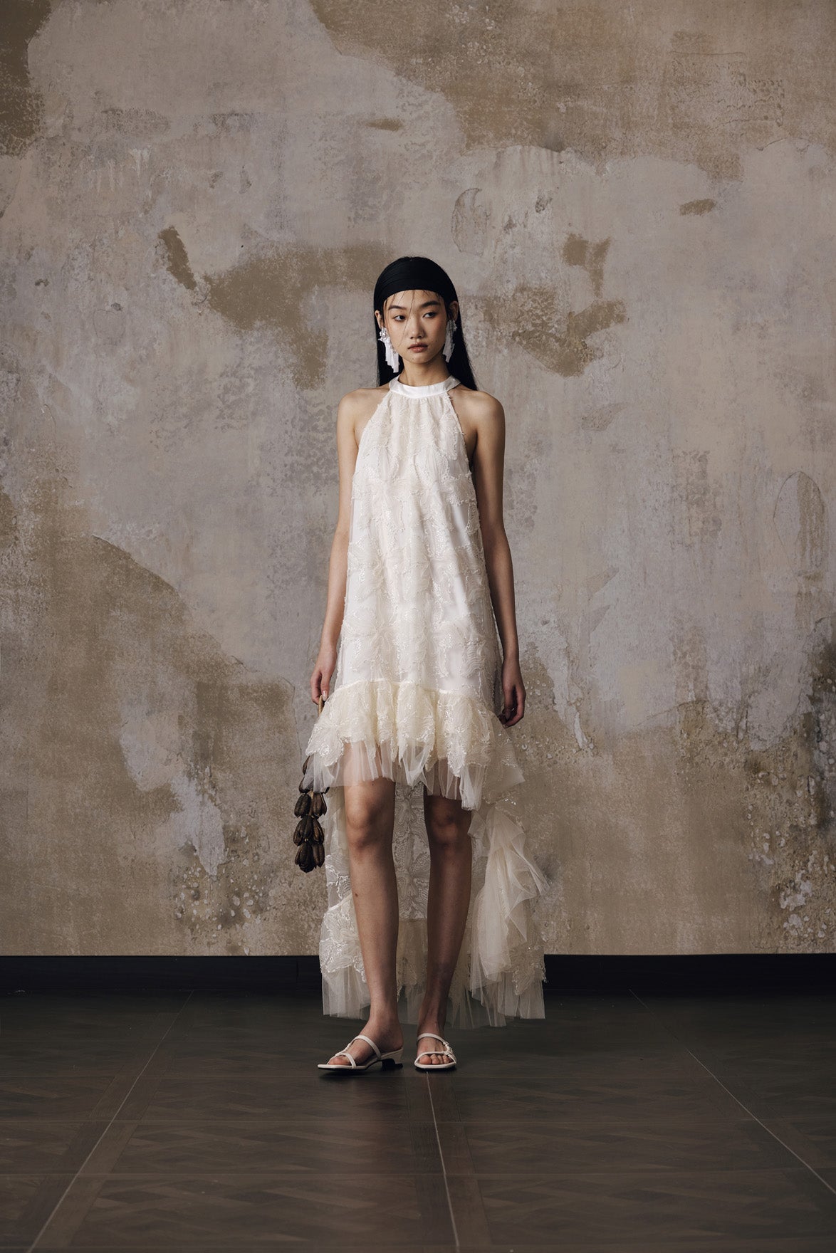 Embroidered fishtail dress