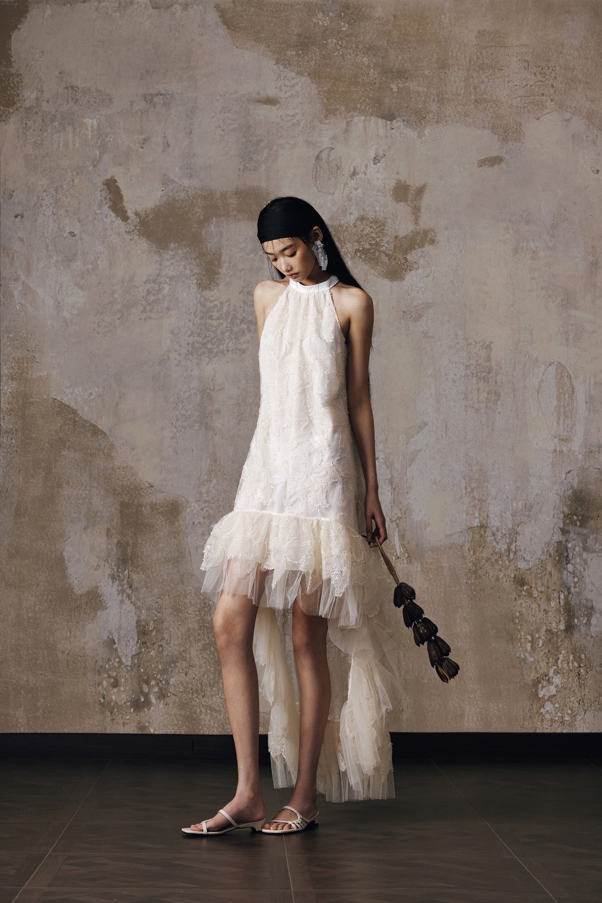 Embroidered fishtail dress