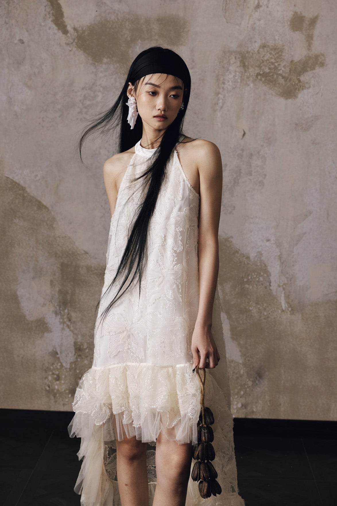 Embroidered fishtail dress