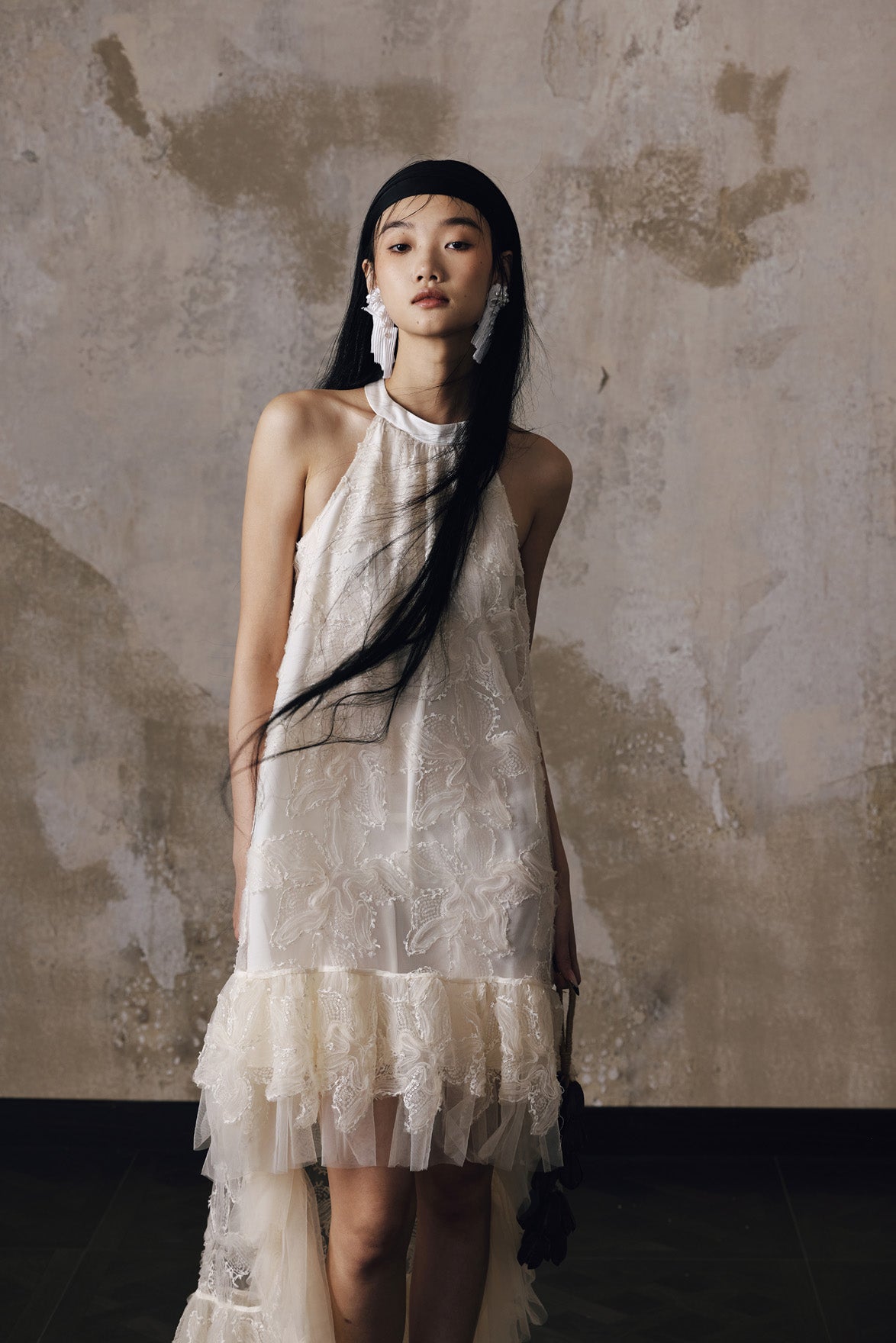 Embroidered fishtail dress