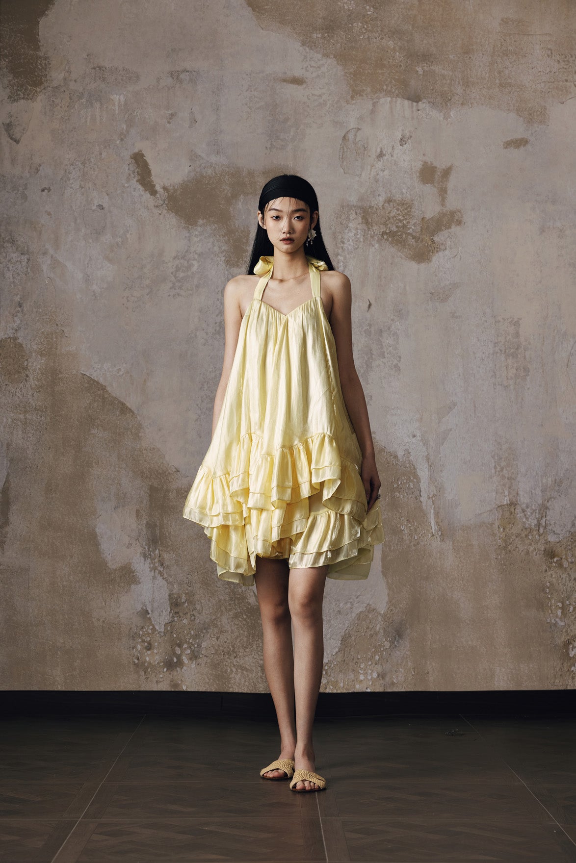 Jacquard volume neck hanging dress