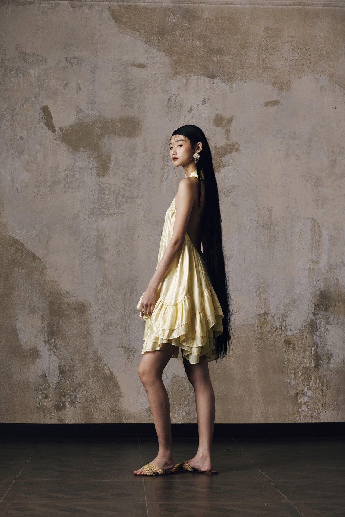 Jacquard volume neck hanging dress
