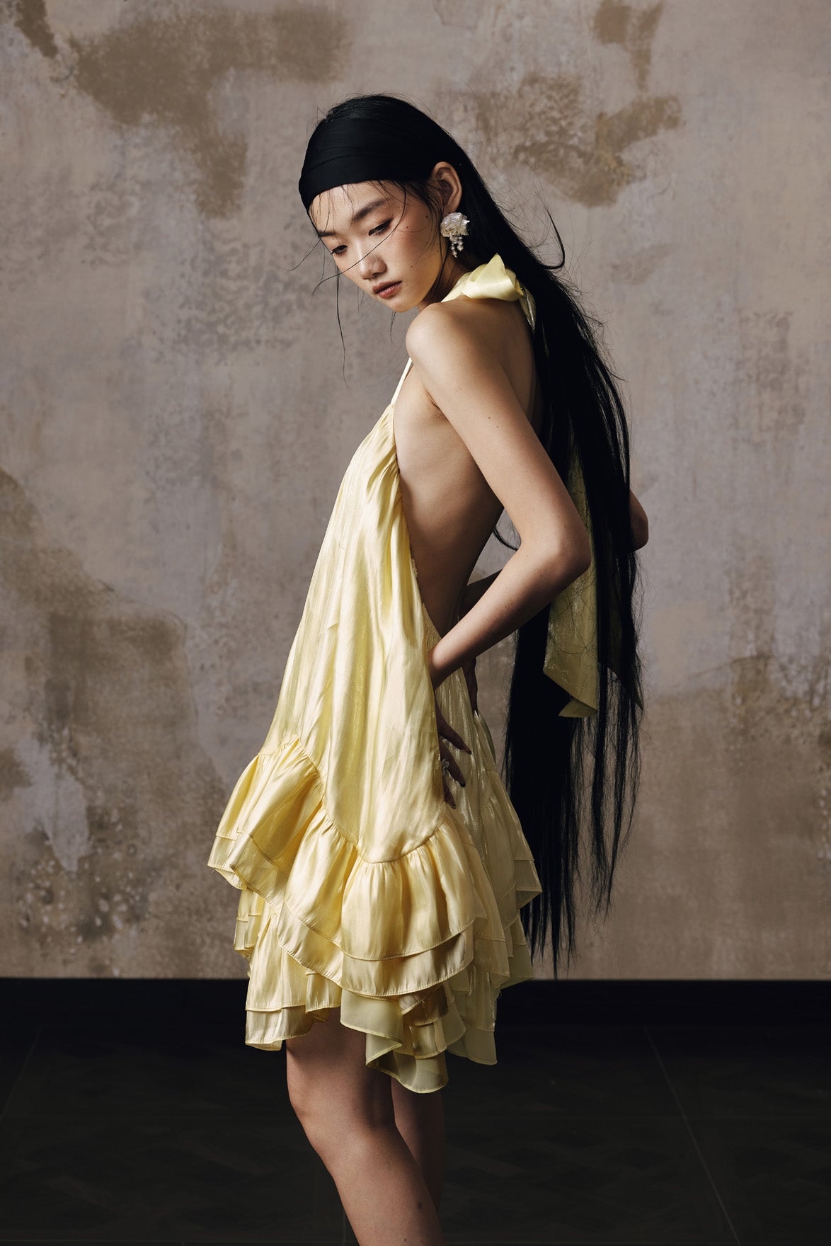 Jacquard volume neck hanging dress